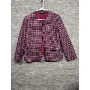 Kasper Tweed Blazer Jacket Womens Size 12P Pink Black 3 Buttons Classic Office
